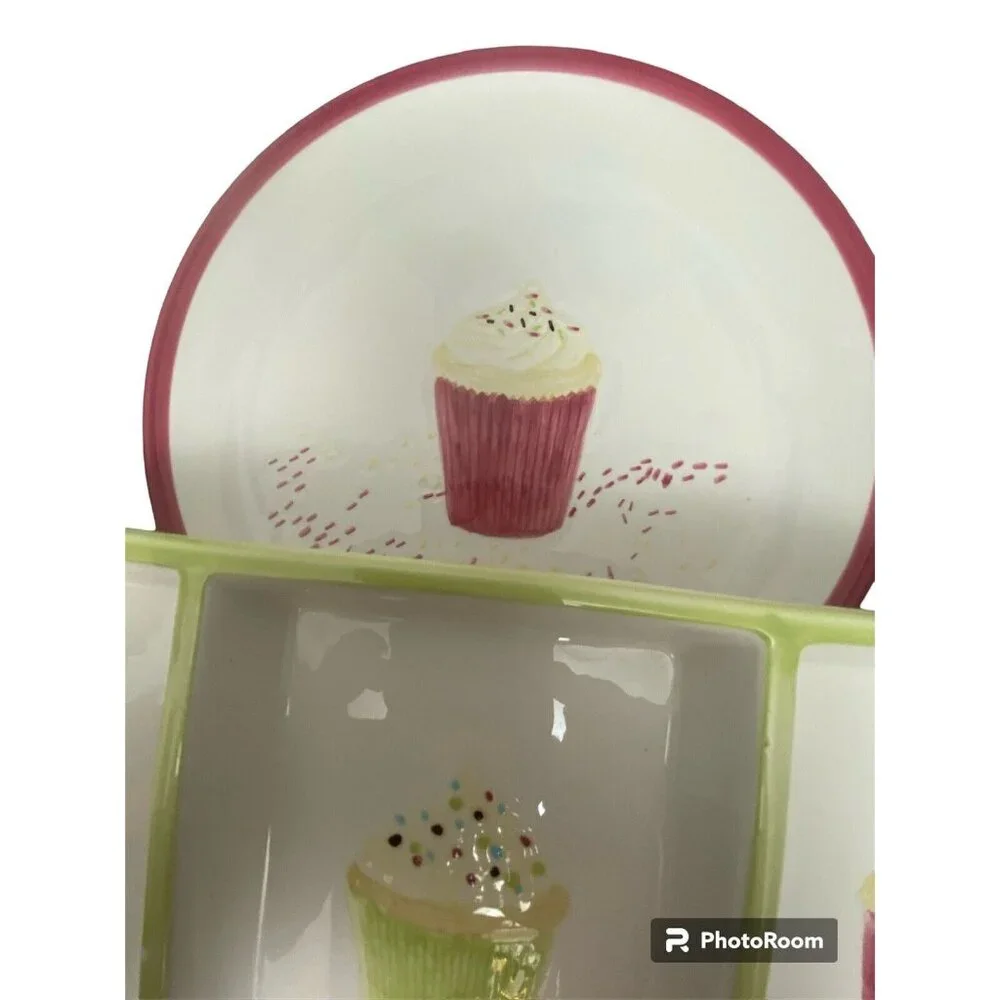 Dessert Plates Set, 3 W/ Serving Tray,‎ Oneida Sprinkles.